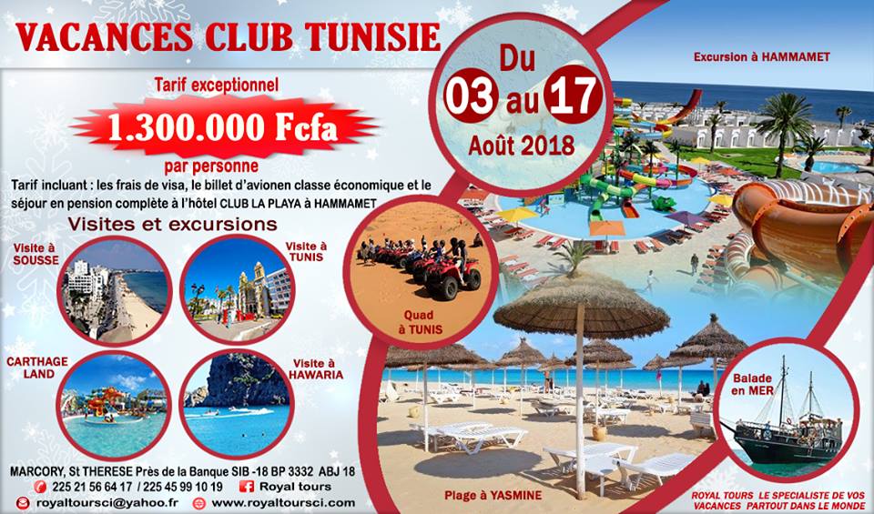 VACANCES CLUB TUNISIE DU 03 AU 17 AOUT 2018